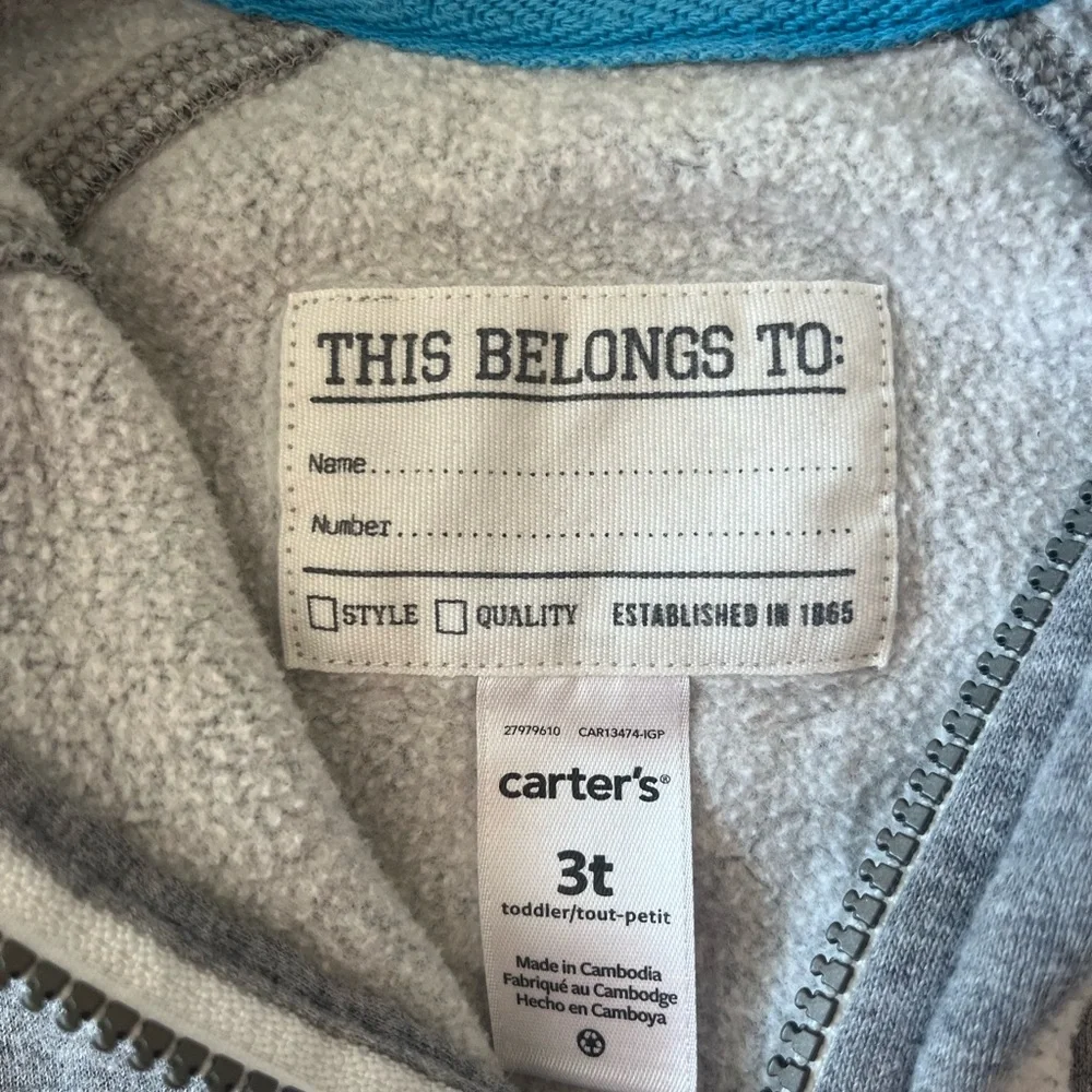 Carter’s Gray Toddler Zip up Hoodie with 82 Print
